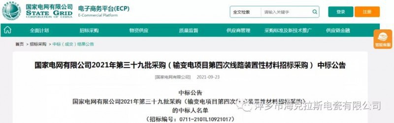 ?？死怪袠?biāo)國家電網(wǎng)有限公司2021年第三十九批采購（輸變電項目第四次線路裝置性材料招標(biāo)采購）項目